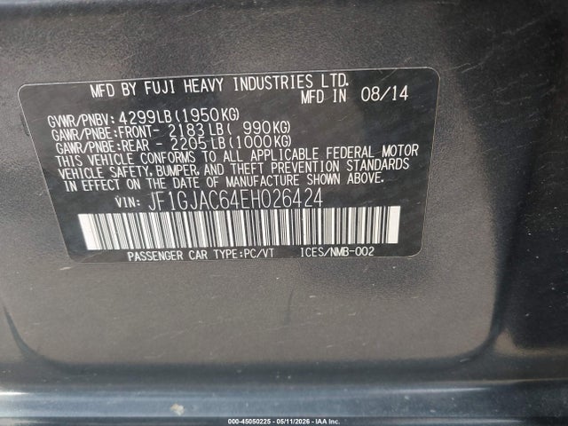 Aukcja sprzedaży 2014 Subaru Impreza 2.0i Premium, vin: JF1GJAC64EH026424, numer aukcji: 45050225