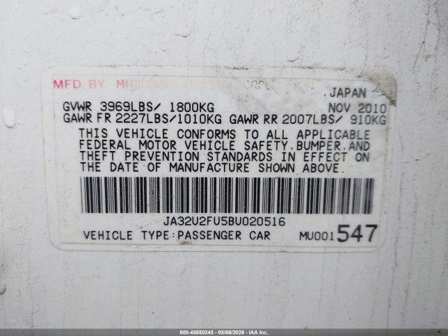 Aukcja sprzedaży 2011 Mitsubishi Lancer Es, vin: JA32U2FU5BU020516, numer aukcji: 45050245