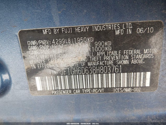 Aukcja sprzedaży 2011 Subaru Impreza Outback Sport, vin: JF1GH6D63BH803761, numer aukcji: 45050256