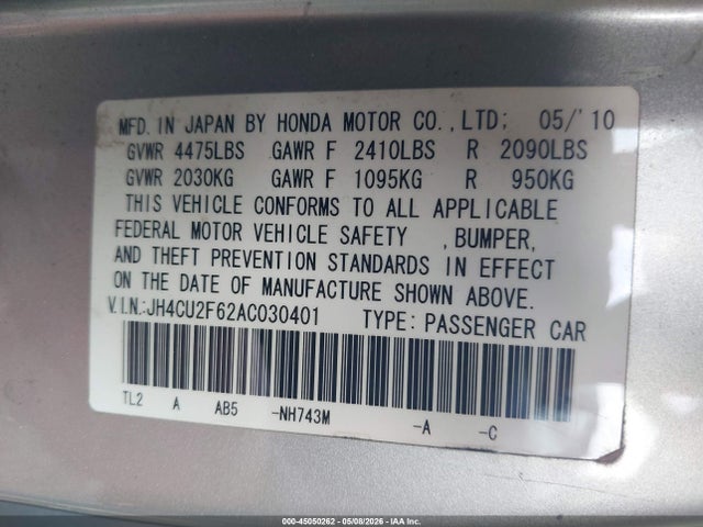 Aukcja sprzedaży 2010 Acura Tsx 2.4, vin: JH4CU2F62AC030401, numer aukcji: 45050262