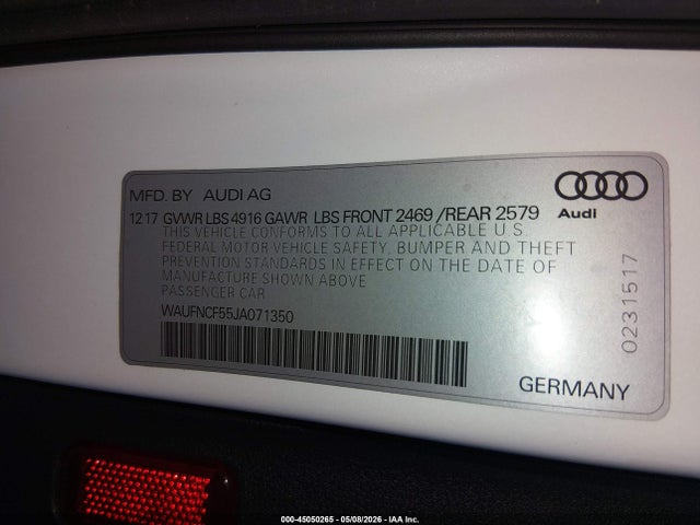 45050265 :رقم المزاد ، WAUFNCF55JA071350 vin ، 2018 Audi A5 2.0t Premium مزاد بيع