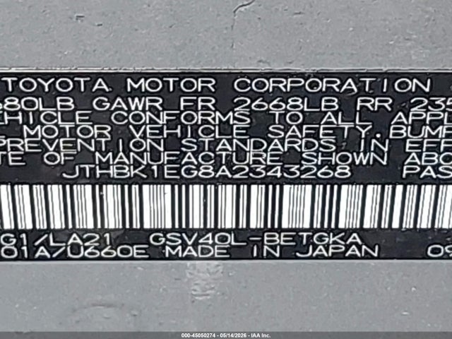 Продаж на аукціоні авто 2010 Lexus Es 350, vin: JTHBK1EG8A2343268, номер лоту: 45050274