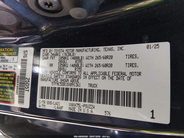 5TFNC5DB1SX091361 Toyota Tundra Hybrid Platinum Hybrid Crewmax 5.5&#039; Bed