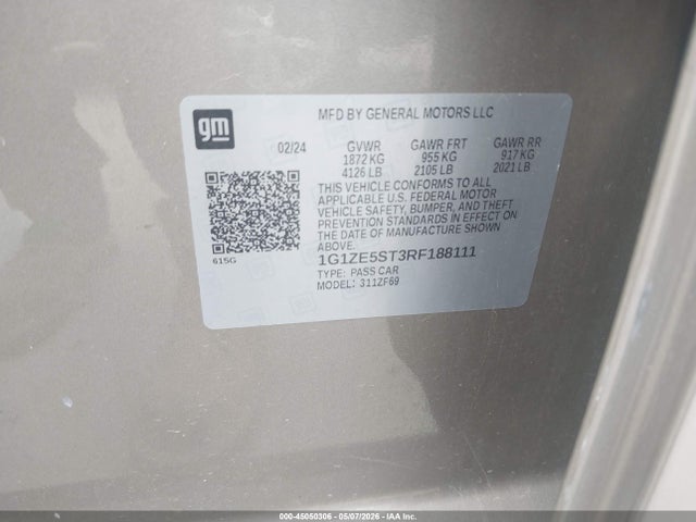 Aukcja sprzedaży 2024 Chevrolet Malibu Fwd 2lt, vin: 1G1ZE5ST3RF188111, numer aukcji: 45050306