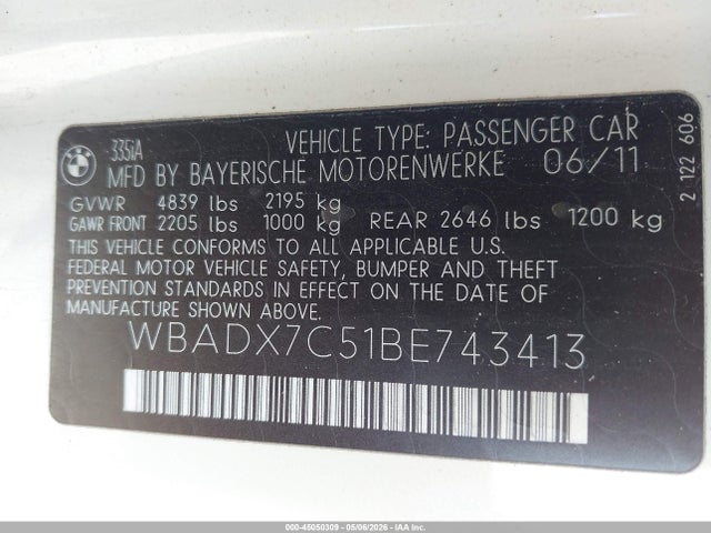 Aukcja sprzedaży 2011 Bmw 335i, vin: WBADX7C51BE743413, numer aukcji: 45050309