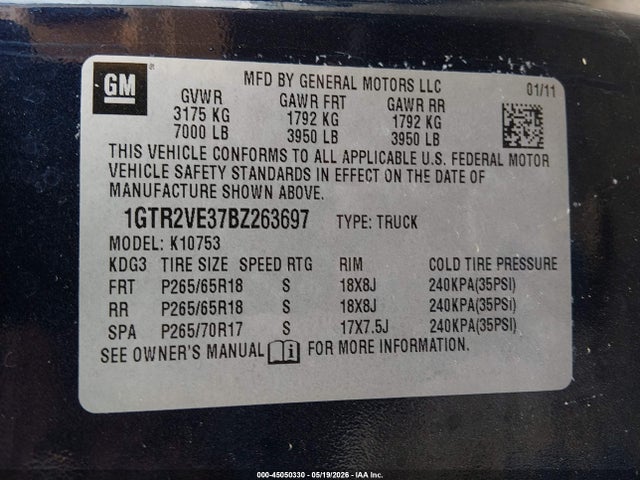 Продаж на аукціоні авто 2011 Gmc Sierra 1500 Sle, vin: 1GTR2VE37BZ263697, номер лоту: 45050330