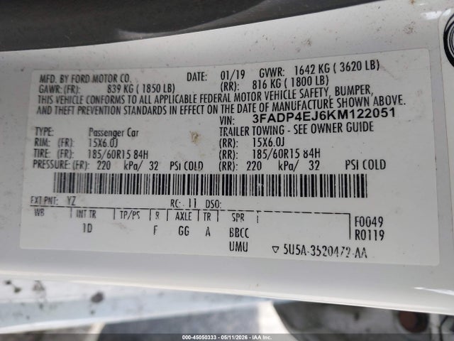 Ford FIESTA SE 2019 3FADP4EJ6KM122051 Image 9
