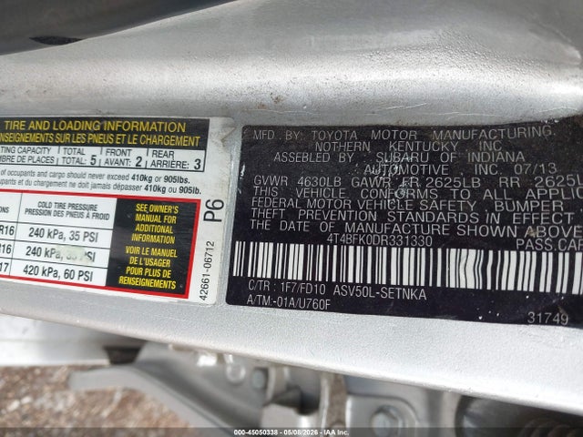 2013 Toyota Camry Le მანქანა იყიდება აუქციონზე, vin: 4T4BF1FK0DR331330, აუქციონის ნომერი: 45050338