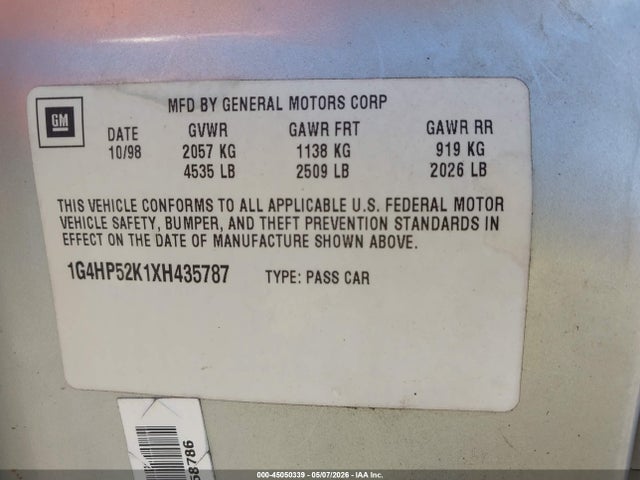 Aukcja sprzedaży 1999 Buick Lesabre Custom, vin: 1G4HP52K1XH435787, numer aukcji: 45050339