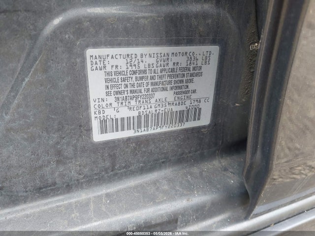 2015 Nissan Sentra Sr მანქანა იყიდება აუქციონზე, vin: 3N1AB7AP9FY220337, აუქციონის ნომერი: 45050353