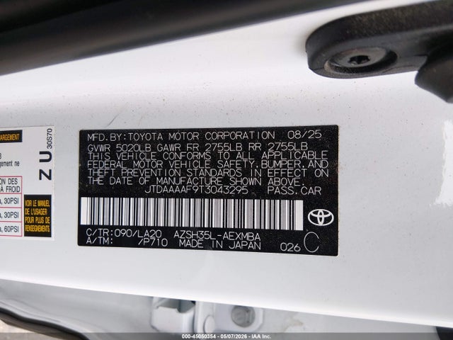 Aukcja sprzedaży 2026 Toyota Crown Xle, vin: JTDAAAAF9T3043295, numer aukcji: 45050354