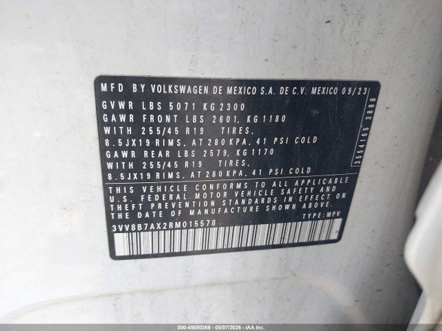 45050366 :رقم المزاد ، 3VV8B7AX2RM015578 vin ، 2024 Volkswagen Tiguan 2.0t Se R-line Black مزاد بيع