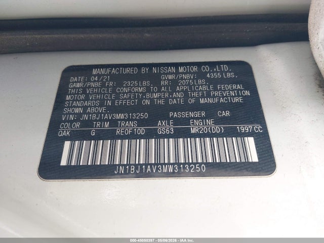 Aukcja sprzedaży 2021 Nissan Rogue Sport S Fwd Xtronic Cvt, vin: JN1BJ1AV3MW313250, numer aukcji: 45050397