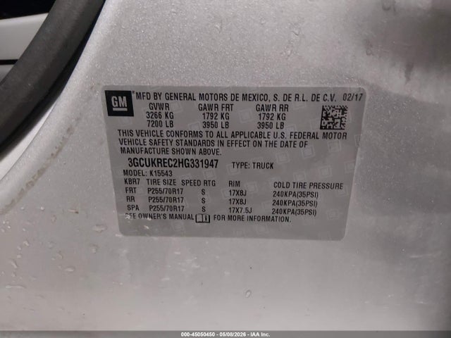 2017 Chevrolet Silverado 1500 1lt მანქანა იყიდება აუქციონზე, vin: 3GCUKREC2HG331947, აუქციონის ნომერი: 45050450