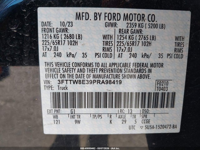 Продажа на аукционе авто 2023 Ford Maverick Xl, vin: 3FTTW8E39PRA98419, номер лота: 45050462