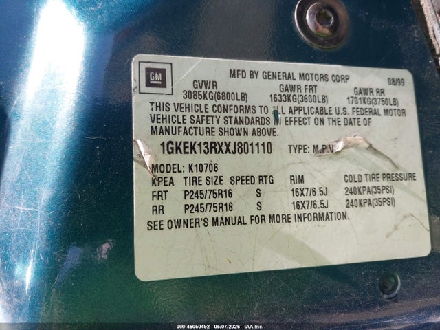 Продаж на аукціоні авто 1999 Gmc Yukon Slt Cmi, vin: 1GKEK13RXXJ801110, номер лоту: 45050492