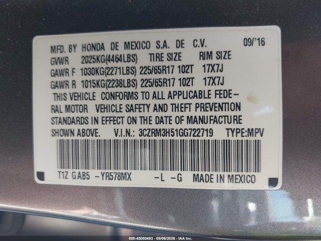 3CZRM3H51GG722719 Honda CR-V EX