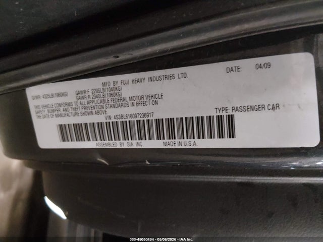Продажа на аукционе авто 2009 Subaru Legacy 2.5i, vin: 4S3BL616097236917, номер лота: 45050494