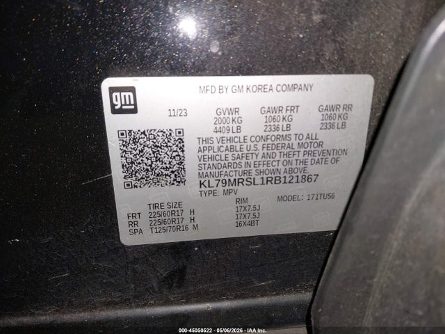 45050522 :رقم المزاد ، KL79MRSL1RB121867 vin ، 2024 Chevrolet Trailblazer Awd Lt مزاد بيع