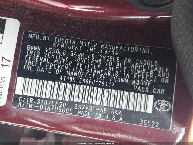 Aukcja sprzedaży 2014 Toyota Avalon Xle Premium, vin: 4T1BK1EB9EU129112, numer aukcji: 45050530