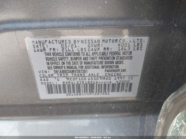 3N1AB8CV4MY287281 Nissan Sentra Sv Xtronic Cvt