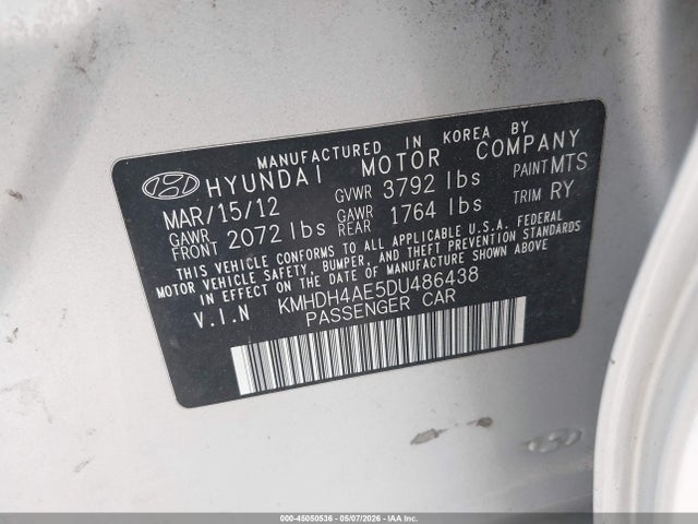 Aukcja sprzedaży 2013 Hyundai Elantra Limited, vin: KMHDH4AE5DU486438, numer aukcji: 45050536