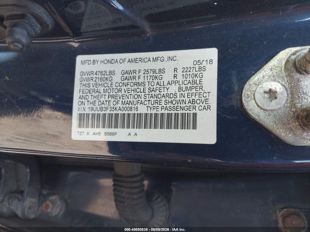 Продажа на аукционе авто 2019 Acura Tlx Standard, vin: 19UUB3F35KA000816, номер лота: 45050538