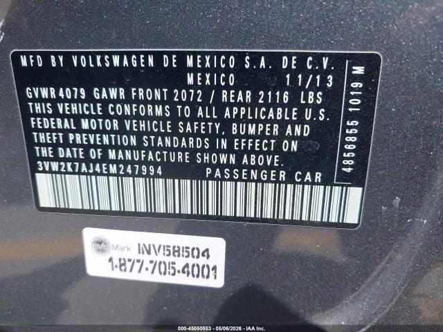 Aukcja sprzedaży 2014 Volkswagen Jetta 2.0l S, vin: 3VW2K7AJ4EM247994, numer aukcji: 45050553