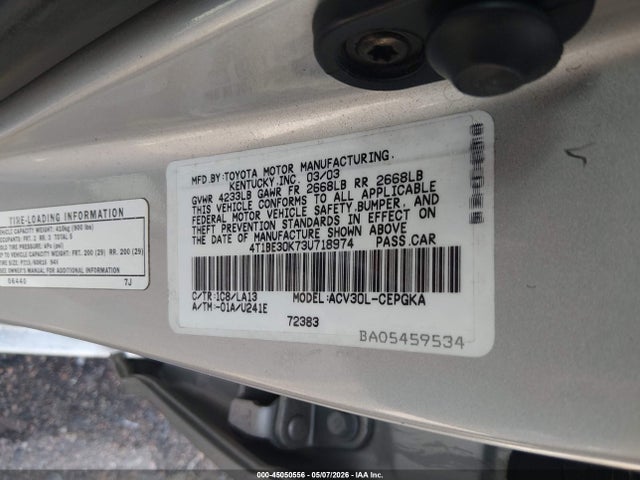 Продаж на аукціоні авто 2003 Toyota Camry Xle, vin: 4T1BE30K73U718974, номер лоту: 45050556