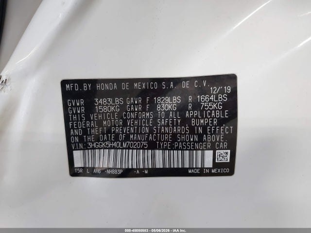 Honda FIT LX 2020 3HGGK5H40LM702075 Image 9