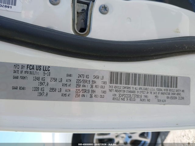 45050593 :رقم المزاد ، 3C4PDCEG9JT379918 vin ، 2018 Dodge Journey Gt مزاد بيع
