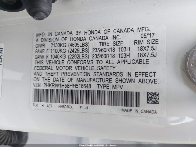 Продажа на аукционе авто 2017 Honda Cr-v Ex, vin: 2HKRW1H58HH516648, номер лота: 45050599