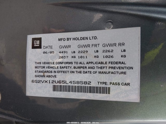 Aukcja sprzedaży 2005 Pontiac Gto, vin: 6G2VX12U65L458582, numer aukcji: 45050613