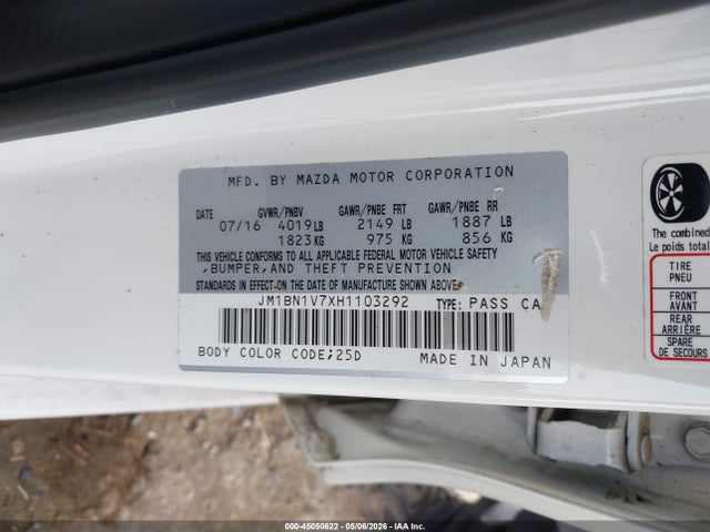 Aukcja sprzedaży 2017 Mazda Mazda3 Touring, vin: JM1BN1V7XH1103292, numer aukcji: 45050622