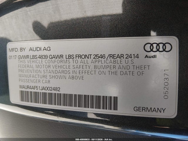 Aukcja sprzedaży 2018 Audi S5 3.0t Premium Plus, vin: WAUR4AF51JA002482, numer aukcji: 45050633