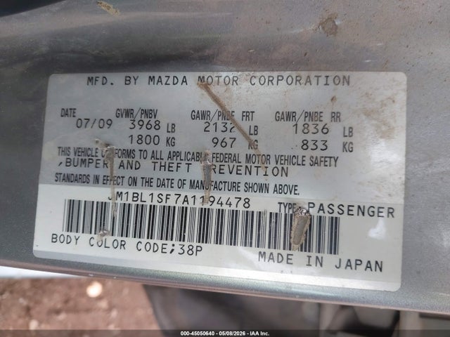 Aukcja sprzedaży 2010 Mazda Mazda3 I Touring, vin: JM1BL1SF7A1194478, numer aukcji: 45050640