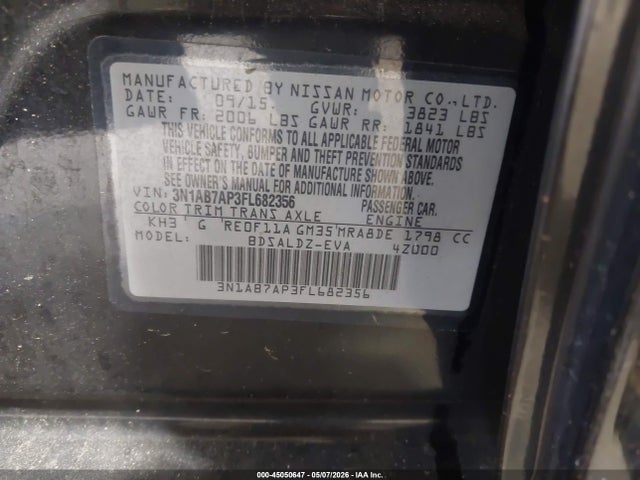 Auction sale of the 2015 Nissan Sentra Sv, vin: 3N1AB7AP3FL682356, lot number: 45050647