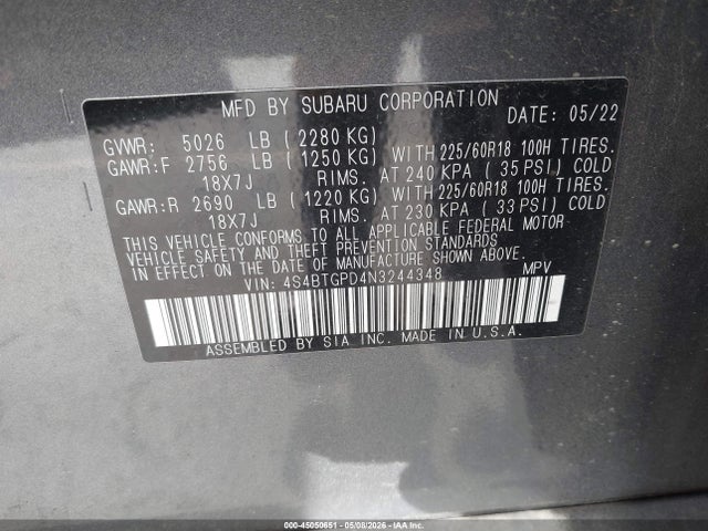 Subaru Outback Touring Xt 2022 4S4BTGPD4N3244348 Image 9