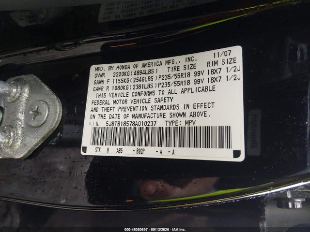 Aukcja sprzedaży 2008 Acura Rdx, vin: 5J8TB18578A010237, numer aukcji: 45050697