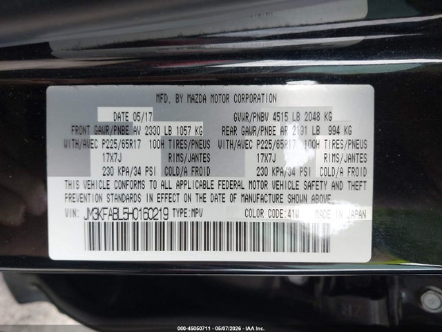 Aukcja sprzedaży 2017 Mazda Cx-5 Sport, vin: JM3KFABL5H0160219, numer aukcji: 45050711