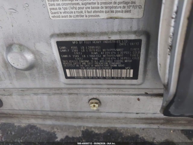 Продаж на аукціоні авто 2012 Subaru Outback 2.5i Limited, vin: 4S4BRBLC8C3289837, номер лоту: 45050712