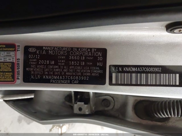 Продажа на аукционе авто 2012 Kia Rio Lx, vin: KNADM4A37C6083902, номер лота: 45050714