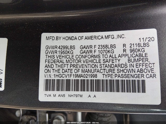 1HGCV1F19MA021998 Honda ACCORD LX