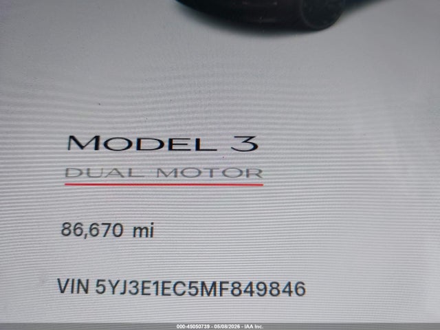 2021 Tesla Model 3 Performance Dual Motor All-wheel Drive მანქანა იყიდება აუქციონზე, vin: 5YJ3E1EC5MF849846, აუქციონის ნომერი: 45050739