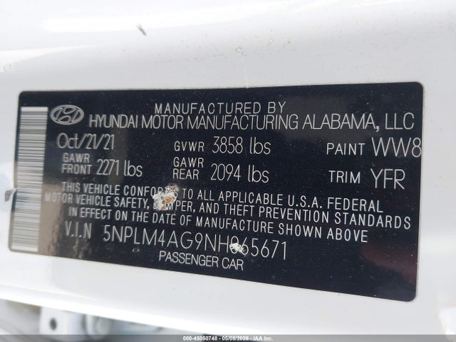 Продажа на аукционе авто 2022 Hyundai Elantra Sel, vin: 5NPLM4AG9NH065671, номер лота: 45050748