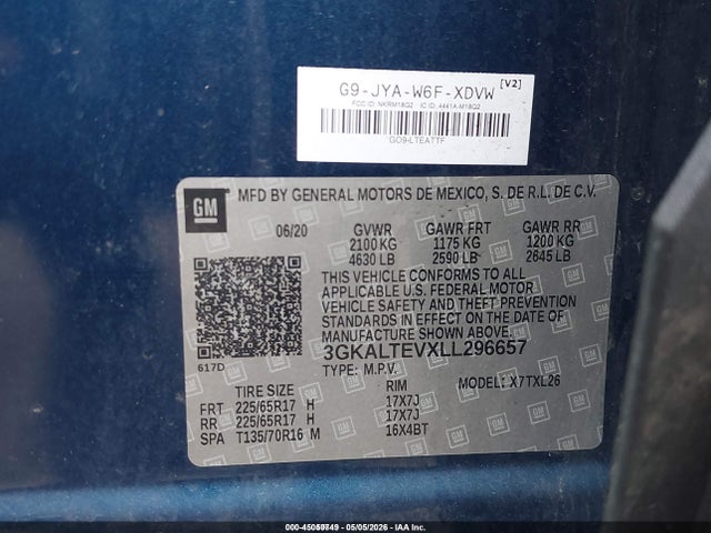 45050749 :رقم المزاد ، 3GKALTEVXLL296657 vin ، 2020 Gmc Terrain Awd Sle مزاد بيع