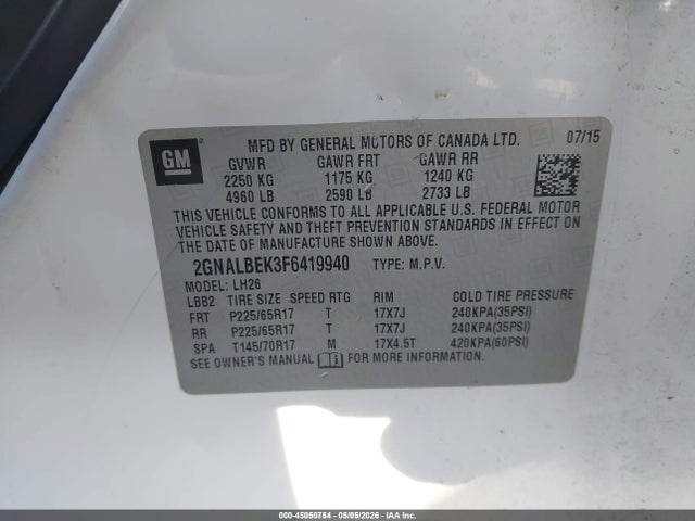 Chevrolet EQUINOX 1LT 2015 2GNALBEK3F6419940 Image 9
