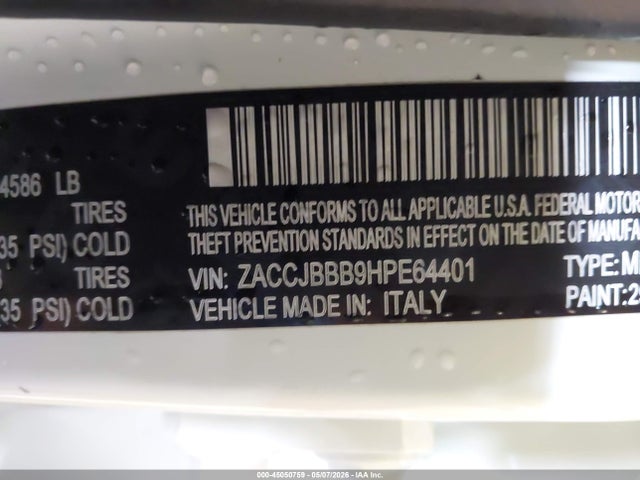 45050759 :رقم المزاد ، ZACCJBBB9HPE64401 vin ، 2017 Jeep Renegade Altitude 4x4 مزاد بيع