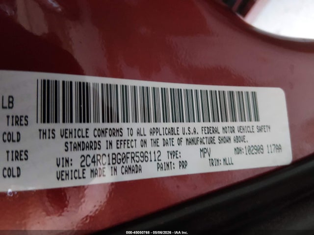 Продаж на аукціоні авто 2015 Chrysler Town & Country Touring, vin: 2C4RC1BG0FR596112, номер лоту: 45050768