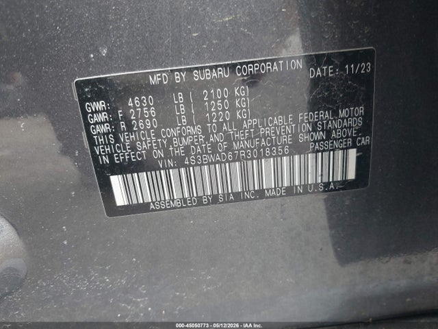 45050773 :رقم المزاد ، 4S3BWAD67R3018356 vin ، 2024 Subaru Legacy Premium مزاد بيع